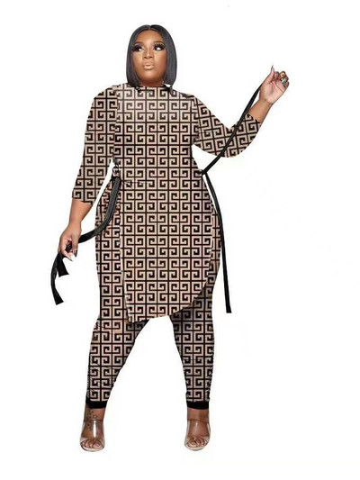 Didelio dydžio 5xl Fashion Plus 4xl 2 dalių komplektas Moteris arba kaklo ilgomis rankovėmis marškinėliai Viršutinė ilgų kelnių rinkinys 4xl 5xl Plus Se 3xl 4xl 5xl 6xl