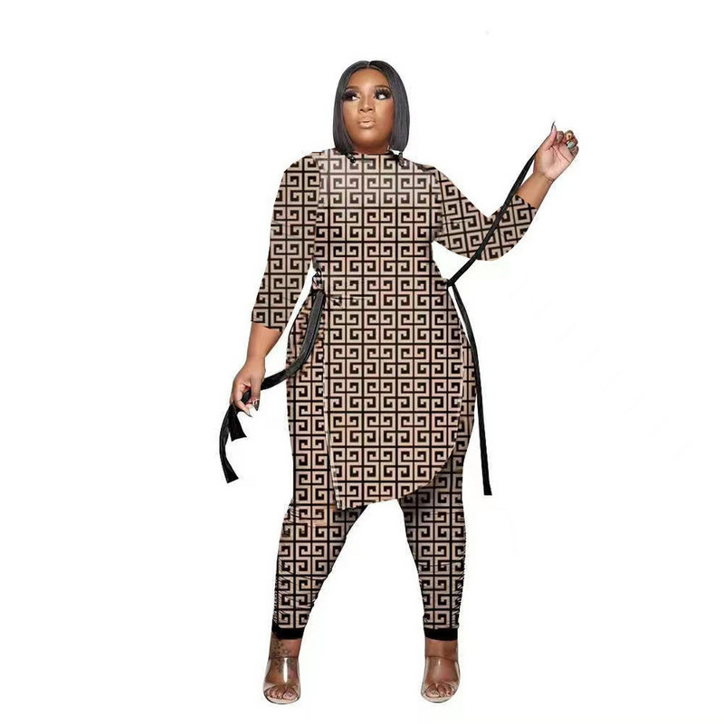 Didelio dydžio 5xl Fashion Plus 4xl 2 dalių komplektas Moteris arba kaklo ilgomis rankovėmis marškinėliai Viršutinė ilgų kelnių rinkinys 4xl 5xl Plus Se 3xl 4xl 5xl 6xl