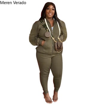 Meren Verado Plus Size Γυναικείο Σετ Μακρυμάνικο Φερμουάρ Fly Sport Παλτό και Αθλητικό Παντελόνι Fitnes Jogger Σετ δύο τεμαχίων αθλητικές φόρμες