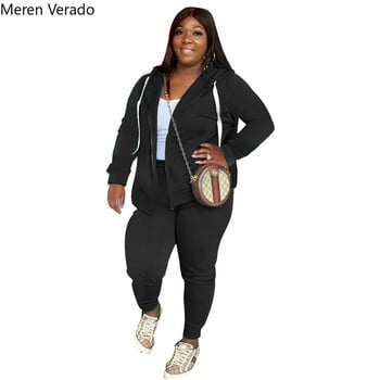 Meren Verado Plus Size Γυναικείο Σετ Μακρυμάνικο Φερμουάρ Fly Sport Παλτό και Αθλητικό Παντελόνι Fitnes Jogger Σετ δύο τεμαχίων αθλητικές φόρμες