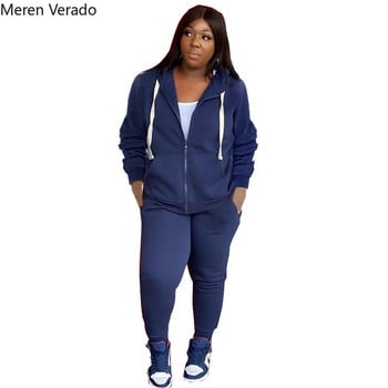 Meren Verado Plus Size Γυναικείο Σετ Μακρυμάνικο Φερμουάρ Fly Sport Παλτό και Αθλητικό Παντελόνι Fitnes Jogger Σετ δύο τεμαχίων αθλητικές φόρμες