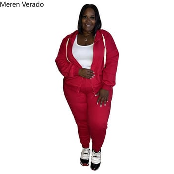 Meren Verado Plus Size Γυναικείο Σετ Μακρυμάνικο Φερμουάρ Fly Sport Παλτό και Αθλητικό Παντελόνι Fitnes Jogger Σετ δύο τεμαχίων αθλητικές φόρμες