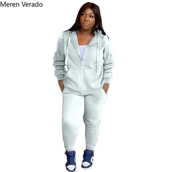 Meren Verado Plus Size Γυναικείο Σετ Μακρυμάνικο Φερμουάρ Fly Sport Παλτό και Αθλητικό Παντελόνι Fitnes Jogger Σετ δύο τεμαχίων αθλητικές φόρμες