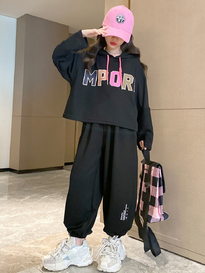 Tavaszi őszi lányok kontrasztos ábécés pulóver dzseki + melegítőnadrág iskolai gyerekek tréningruha gyerek kocogó ruha edzéskészlet 7-16 éves korig