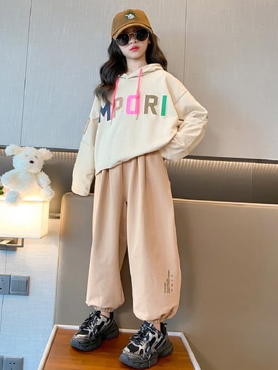 Tavaszi őszi lányok kontrasztos ábécés pulóver dzseki + melegítőnadrág iskolai gyerekek tréningruha gyerek kocogó ruha edzéskészlet 7-16 éves korig