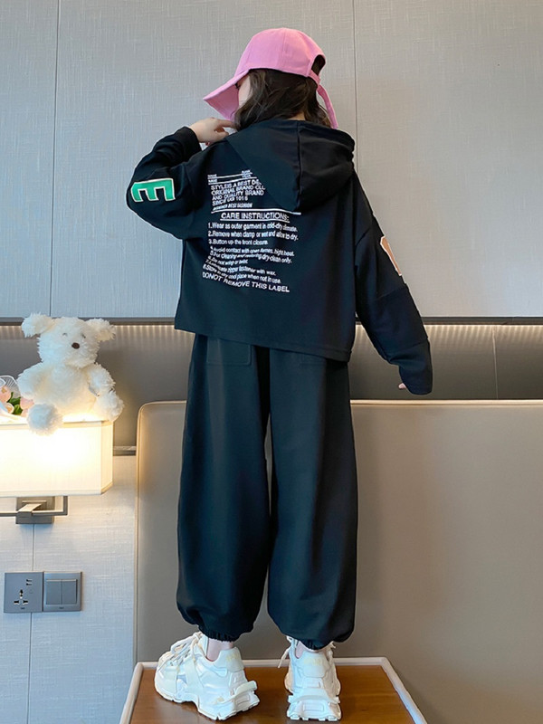 Tavaszi őszi lányok kontrasztos ábécés pulóver dzseki + melegítőnadrág iskolai gyerekek tréningruha gyerek kocogó ruha edzéskészlet 7-16 éves korig