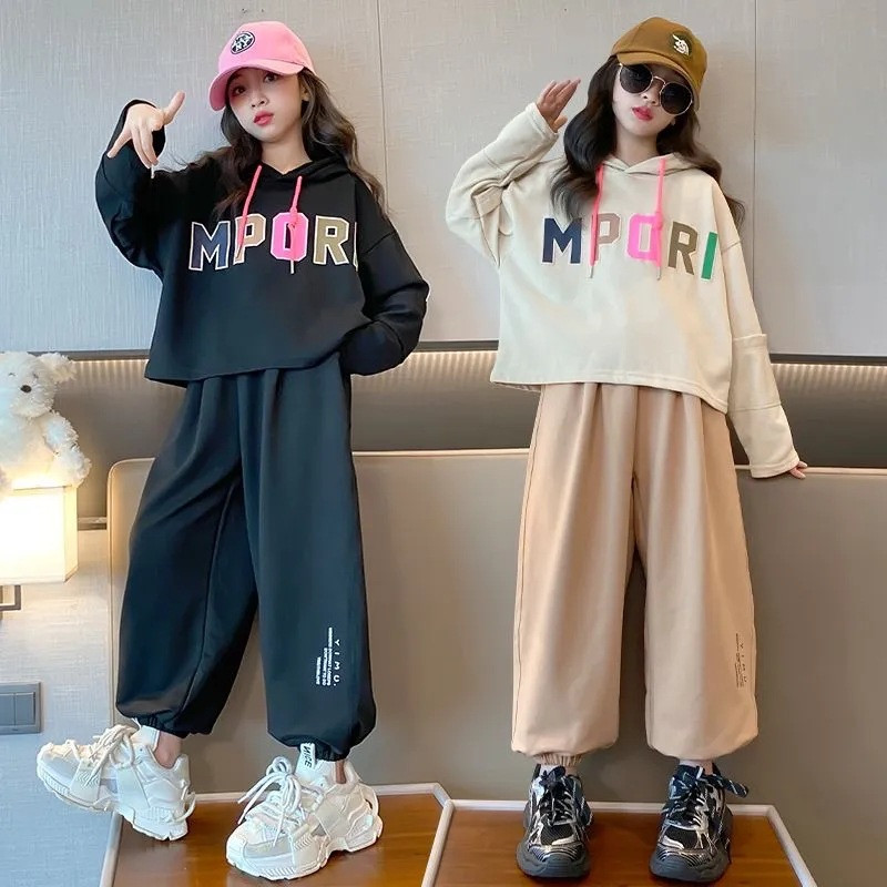 Tavaszi őszi lányok kontrasztos ábécés pulóver dzseki + melegítőnadrág iskolai gyerekek tréningruha gyerek kocogó ruha edzéskészlet 7-16 éves korig