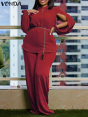 Suures suuruses 5XL VONDA 2023 Mood naiste püksikomplektid Seksikad külmad õlaosad ja elastse vöökohaga pikad püksid vabaaja kostüümid