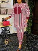 Suures suuruses 5XL VONDA Bohemian naiste püksikomplektid 2023. aasta sügistriibulised komplektid vabaaja pikkade varrukatega trükitud vintage topid ja laia säärega püksid