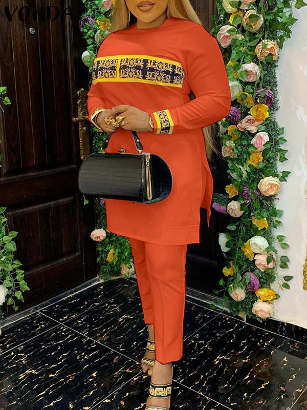 VONDA Vintage Ženski kompleti hlača s printom Elegantni setovi jesenskih ležernih hlača s elastičnim strukom i gornji dijelovi Odgovarajući kompleti od 2 KOM