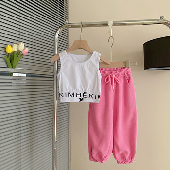 Φθινοπωρινό Baby Girl 3 τεμάχια σετ ρούχων Παιδικό μακρυμάνικο γράμμα πουλόβερ + αμάνικο μπλουζάκι + αθλητικό παντελόνι για κορίτσια