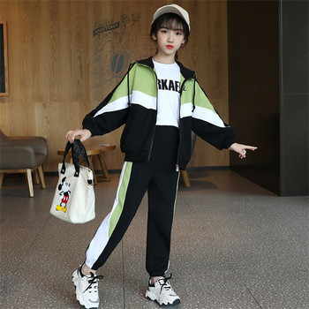 Комплекти дрехи за момичета Яке с качулка и дълъг ръкав+панталон Спортен костюм Раиран комплект Анцузи за тийнейджърки 4 6 8 10 12 години