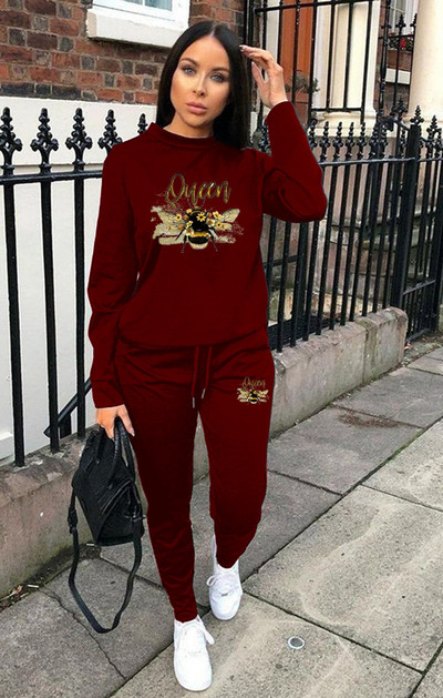 Naiste ülikond sügistalv kontori daamiprintimine vabaaja sportlike pikkade varrukatega topid ja püksid kapuuts, kaheosalised komplektid naiste rõivad