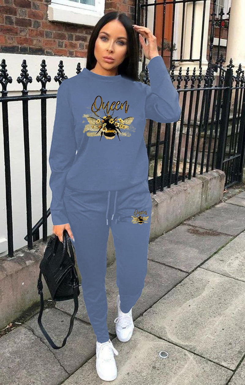 Naiste ülikond sügistalv kontori daamiprintimine vabaaja sportlike pikkade varrukatega topid ja püksid kapuuts, kaheosalised komplektid naiste rõivad