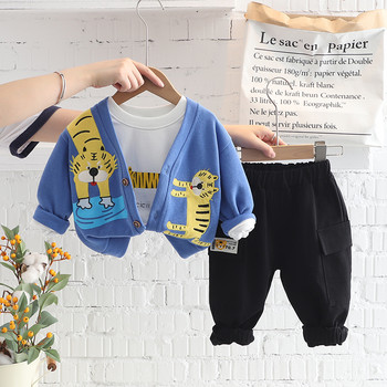 Детски комплекти дрехи за бебешки дрехи Екипировки за бебета Есенни детски палта с карикатура на тигър Тениска Панталони 3 бр. Костюм Детски анцуг