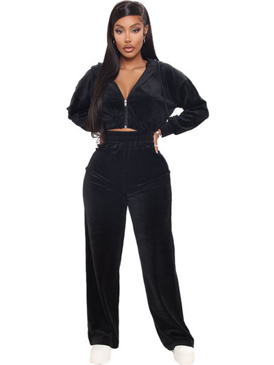 Trening din catifea Femei Set Două Piese Haine de Toamnă Fermoar Hanorace Crop Top și Pantaloni Femei Velour Seturi 2 Piese Ținute