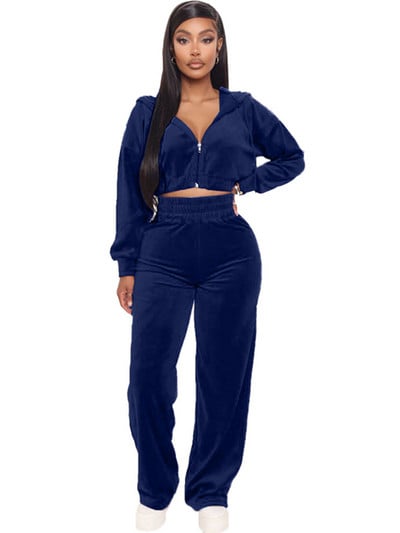 Trening din catifea Femei Set Două Piese Haine de Toamnă Fermoar Hanorace Crop Top și Pantaloni Femei Velour Seturi 2 Piese Ținute