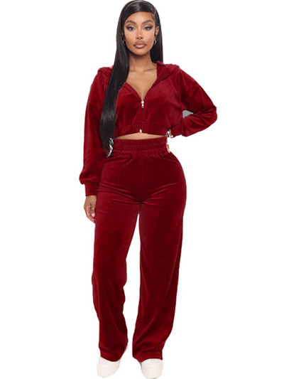Trening din catifea Femei Set Două Piese Haine de Toamnă Fermoar Hanorace Crop Top și Pantaloni Femei Velour Seturi 2 Piese Ținute