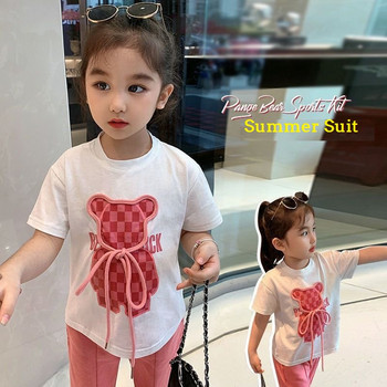 Καλοκαιρινό μωρό κοριτσάκι Βαμβακερό 3D κορδόνια T-shirt Μπλουζάκια με σχίσιμο παντελόνι Παιδική φόρμα Παιδική 2 τεμαχίων 1-10 ετών