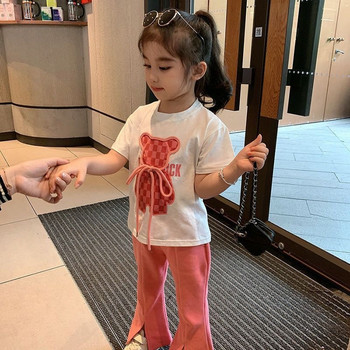 Καλοκαιρινό μωρό κοριτσάκι Βαμβακερό 3D κορδόνια T-shirt Μπλουζάκια με σχίσιμο παντελόνι Παιδική φόρμα Παιδική 2 τεμαχίων 1-10 ετών
