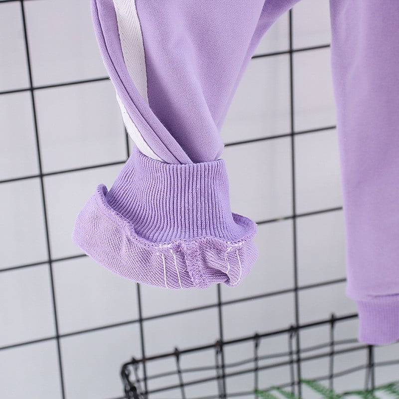 Triibuline väikelapse ja beebitüdruku kapuuts + dressipükste komplektid Kangaroo Pocket Täis lukuga multifilmitrükiga puuvillane spordidress 1-6-aastastele