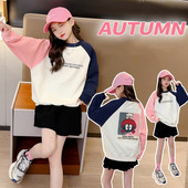 Kevad-sügis vabaaja tüdrukute lahtised puuvillased kontrastsed tähestikuga koomiksid, koolilapsed, džemprid, sviitrid 5–16 a.