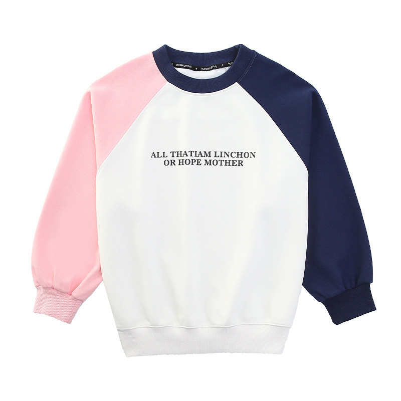 Kevad-sügis vabaaja tüdrukute lahtised puuvillased kontrastsed tähestikuga koomiksid, koolilapsed, džemprid, sviitrid 5–16 a.