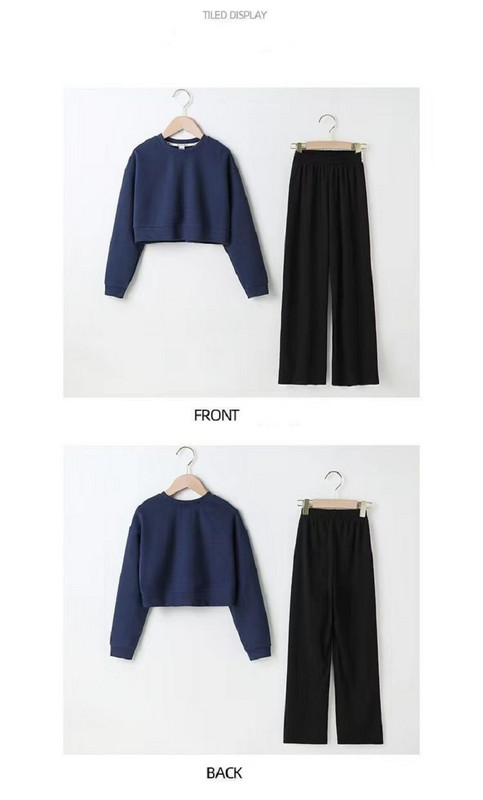 Primăvară Toamnă Fete Bumbac simplu bleumarin Hanorac+Pantaloni negri largi Trening copii Tinuta copii Seturi de jogging 2 piese 5-16 ani