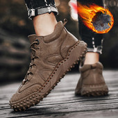 Brand Zimske muške čizme Prozračne muške čizme za snijeg od prave kože Udobne muške gležnjače Muške cipele za slobodno vrijeme