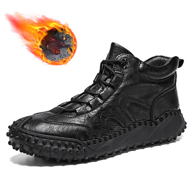 Brand Zimske muške čizme Prozračne muške čizme za snijeg od prave kože Udobne muške gležnjače Muške cipele za slobodno vrijeme