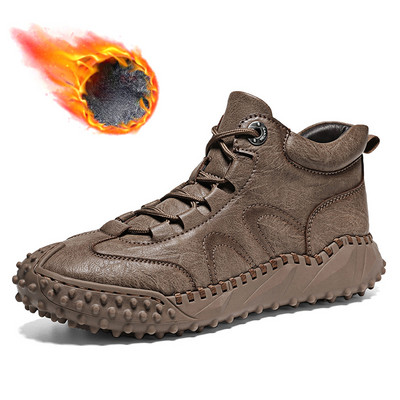 Brand Zimske muške čizme Prozračne muške čizme za snijeg od prave kože Udobne muške gležnjače Muške cipele za slobodno vrijeme
