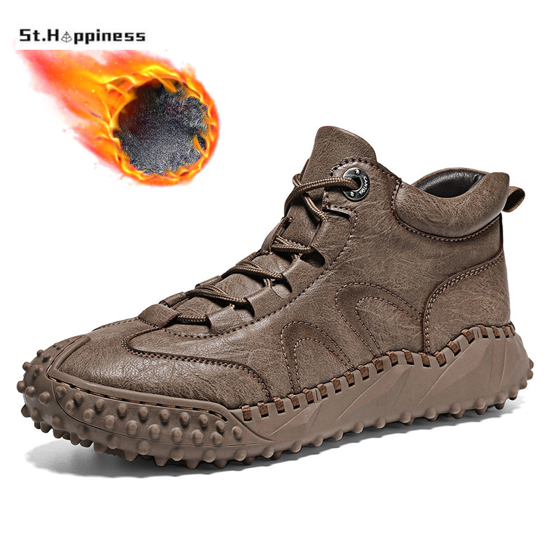 Brand Zimske muške čizme Prozračne muške čizme za snijeg od prave kože Udobne muške gležnjače Muške cipele za slobodno vrijeme