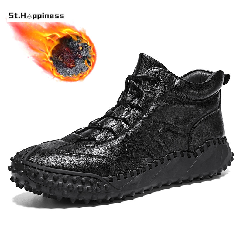 Brand Zimske muške čizme Prozračne muške čizme za snijeg od prave kože Udobne muške gležnjače Muške cipele za slobodno vrijeme