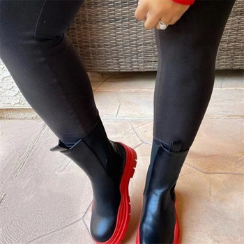 Дамски ботуши с плътен ток Дамски обувки Есенни маркови дизайнерски ботуши Chelsea Дамски ботуши на платформа Дамски модни бойни ботуши