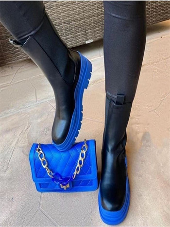 Дамски ботуши с плътен ток Дамски обувки Есенни маркови дизайнерски ботуши Chelsea Дамски ботуши на платформа Дамски модни бойни ботуши