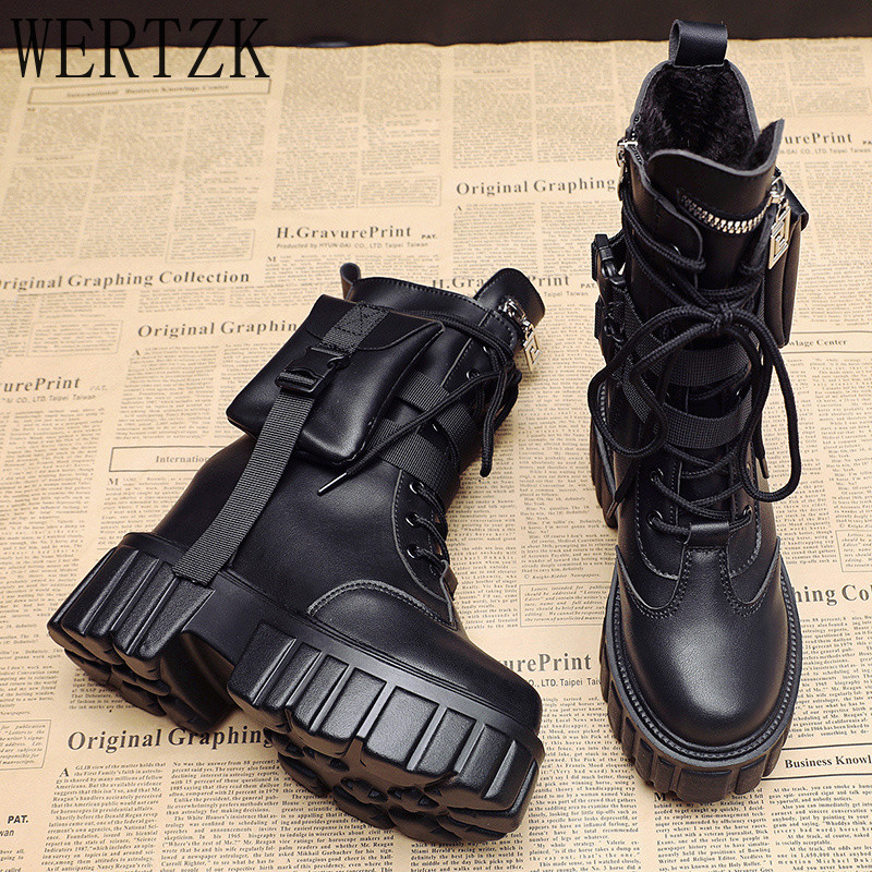 2021. ősz, új fűzős cipzáras csat zsebdísz női bokacsizmák, kerek fejű divatplatformok női alkalmi csizmákból