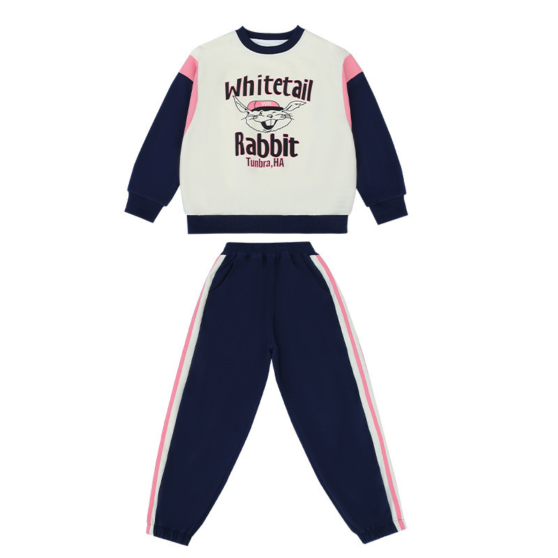 Άνοιξη Φθινόπωρο για κορίτσια Φούτερ με αντίθεση κινουμένων σχεδίων + ριγέ αθλητικό παντελόνι σχολική παιδική φόρμα Παιδική φόρμα jogger σετ προπόνησης 5-16 ετών