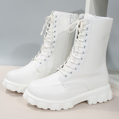Γυναικεία παπούτσια Mid Calf Boots Gothic Punk Casual White Platform Γυναικεία μεσαίο τακούνι Άνοιξη Καλοκαίρι 2023 Κομψά με δωρεάν αποστολή