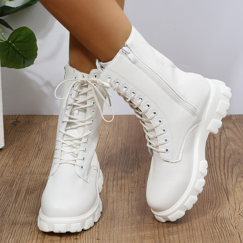 Γυναικεία παπούτσια Mid Calf Boots Gothic Punk Casual White Platform Γυναικεία μεσαίο τακούνι Άνοιξη Καλοκαίρι 2023 Κομψά με δωρεάν αποστολή