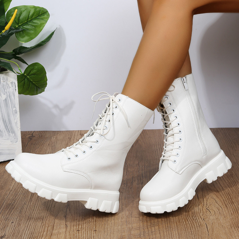 Γυναικεία παπούτσια Mid Calf Boots Gothic Punk Casual White Platform Γυναικεία μεσαίο τακούνι Άνοιξη Καλοκαίρι 2023 Κομψά με δωρεάν αποστολή