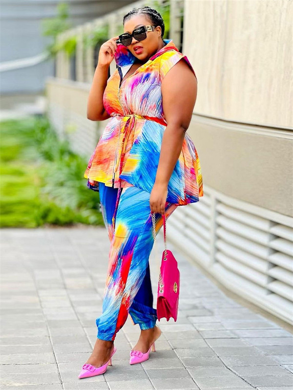 Wmstar suures suuruses naiste rõivad, kaheosaline komplekt, kapuuts, lipsuvärv vabaaja topp ja püksid, sobivad ülikonnad hulgimüük Dropshipping