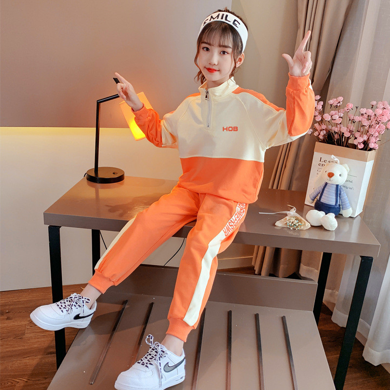 Kevad-sügis tüdrukute kontrastsus, pool lukuga tähestikuga dressipluus + dressipluusid, koolilapsed, dressid, sörkimiskostüümid, 3–14 a.