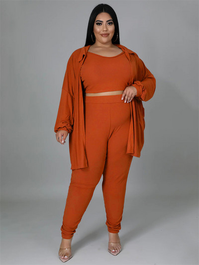 Wmstar Plus Size 3 Piece Outfits Γυναικεία παλτό Vsest Παντελόνια Σετ μακρυμάνικα Φθινοπωρινή μόδα Steetwear Χονδρική Dropshipping