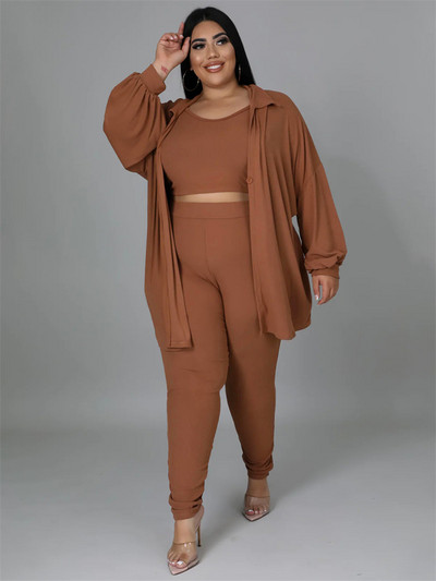 Wmstar Plus Size 3 Piece Outfits Γυναικεία παλτό Vsest Παντελόνια Σετ μακρυμάνικα Φθινοπωρινή μόδα Steetwear Χονδρική Dropshipping