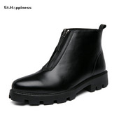 Μόδα δερμάτινες ζεστές μπότες Chelsea για άντρες Πλατφόρμα Αστραγάλου Ανδρικές μπότες μοτοσυκλέτας με χοντρό κάτω μέρος Ανδρικές χοντρές casual μπότες