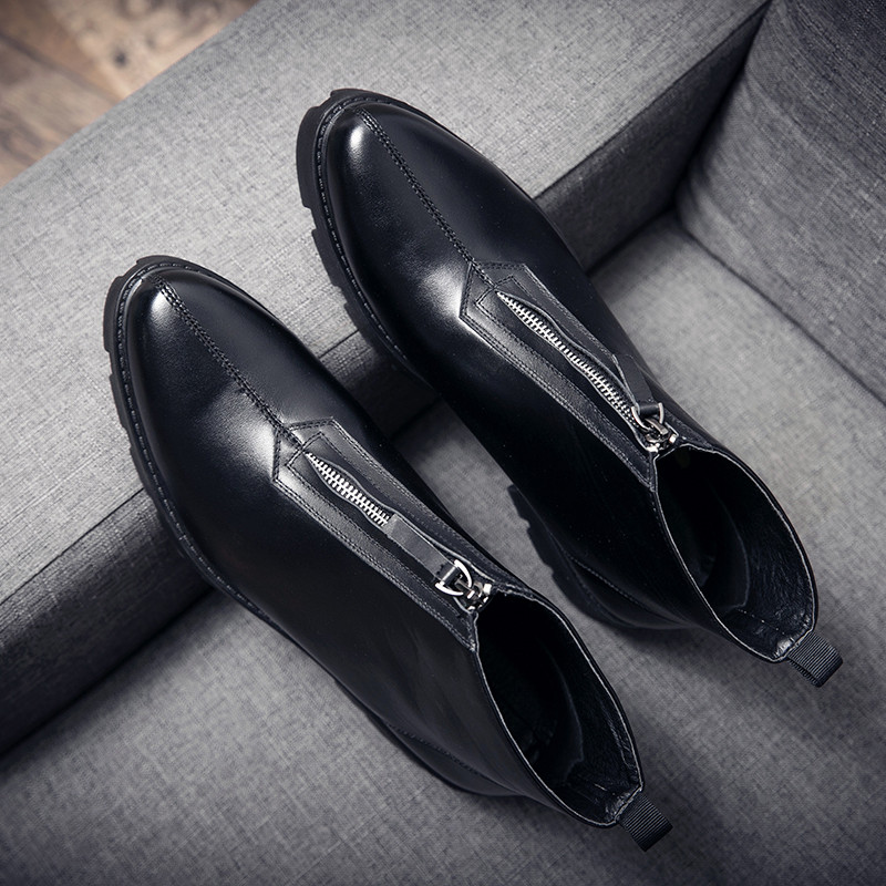 Μόδα δερμάτινες ζεστές μπότες Chelsea για άντρες Πλατφόρμα Αστραγάλου Ανδρικές μπότες μοτοσυκλέτας με χοντρό κάτω μέρος Ανδρικές χοντρές casual μπότες