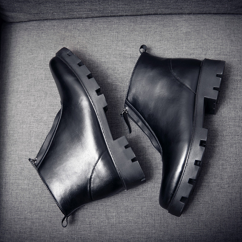 Μόδα δερμάτινες ζεστές μπότες Chelsea για άντρες Πλατφόρμα Αστραγάλου Ανδρικές μπότες μοτοσυκλέτας με χοντρό κάτω μέρος Ανδρικές χοντρές casual μπότες