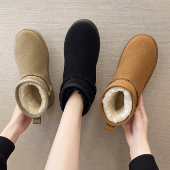 Ботуши за сняг Дамски къси памучни обувки с удебелена тръба Неплъзгащи се зимни нови обувки Студентски дамски обувки Черни ботуши 2022 г.