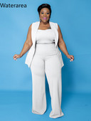 Waterarea Plus Size Solid naiste dressid Seksikas varrukateta mantel + Olkaimeta Crop Top + Laia säärega püksid OL Casual kolmeosaline komplekt