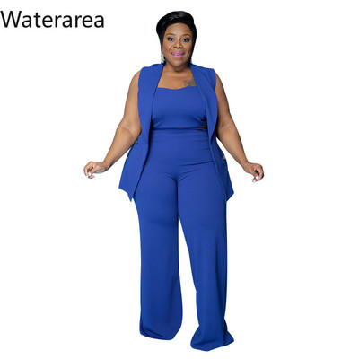 Waterarea Plus Size Solid naiste dressid Seksikas varrukateta mantel + Olkaimeta Crop Top + Laia säärega püksid OL Casual kolmeosaline komplekt